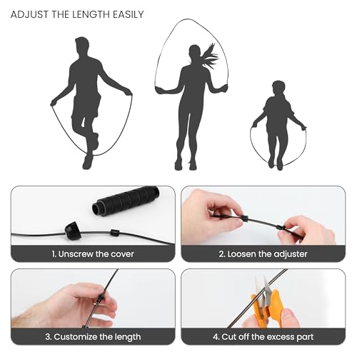 Adjustable Jump Rope for Workout - All-Purpose Exercise Jump Rope Kids & Adults Love with Tangle-Free, Comfortable Foam Handles - Best Slimming, Cardio & Endurance Training - color: Full Black
