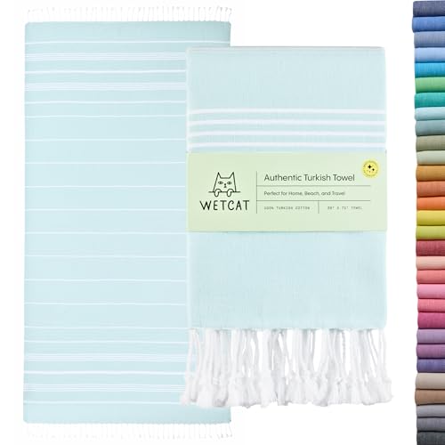 Turkish Beach Towel Oversized (38"x71") 100% Turkish Cotton, Made in Turkey - Sand Free, Extra Large, Ultra Soft, Quick Drying, Compact & Lightweight for Travel - Aqua - color: Aqua, size: Beach Towel (38" x 71")