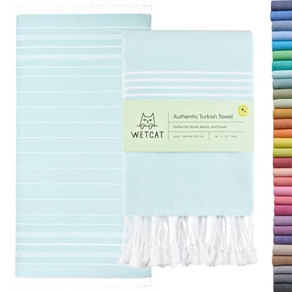 Turkish Beach Towel Oversized (38"x71") 100% Turkish Cotton, Made in Turkey - Sand Free, Extra Large, Ultra Soft, Quick Drying, Compact & Lightweight for Travel - Aqua - color: Aqua, size: Beach Towel (38" x 71")
