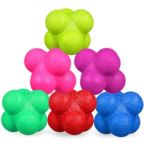6 Pcs Reaction Balls Hexagonal Fitness Balls TPR Material High Difficulty Reflex Training Set for Agility and Hand-Eye Coordination Indoor Sports Exercise