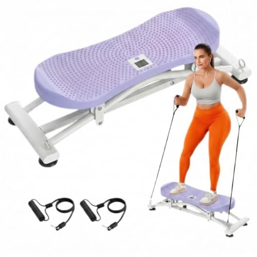 Balance Board for Adults, Rocking Stepper with Resistance Bands, Portable Wobble Board with LCD Monitor, 300 lbs Capacity Ski Trainer for Full Body Workout at Home Gym - color: Purple