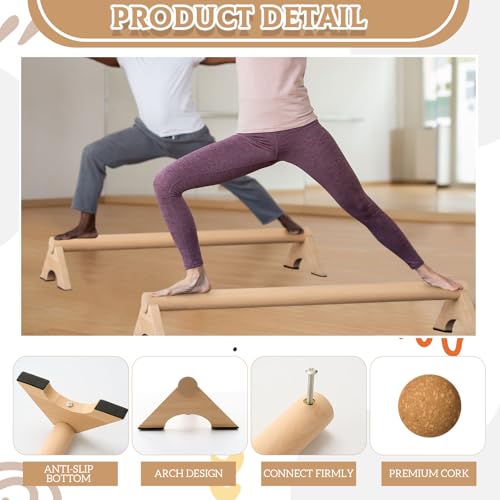 DoubleFill Balance Trainer Kit, 40 Inch Beech Wood Balance Beam with Adjustable Foot Trainers and Cork Massage Ball for Ankle Strengthening and Plantar Fasciitis Relief