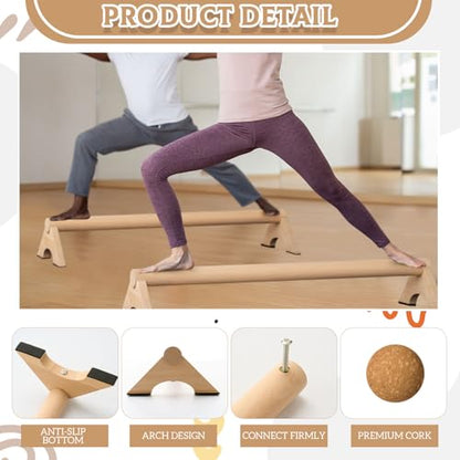 DoubleFill Balance Trainer Kit, 40 Inch Beech Wood Balance Beam with Adjustable Foot Trainers and Cork Massage Ball for Ankle Strengthening and Plantar Fasciitis Relief