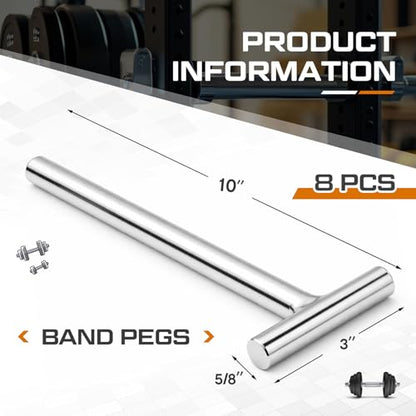 8 Pack Fitness Band Pegs Mount for Power Rack Exercise Bands & Suspension Straps Versatile Accessory for Resistance Band Training and Space Saving Power Racks