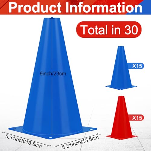 Hoteam 30 Pcs Traffic Cones Plastic Sport Agility Train - color: Red,Blue, size: 9inch