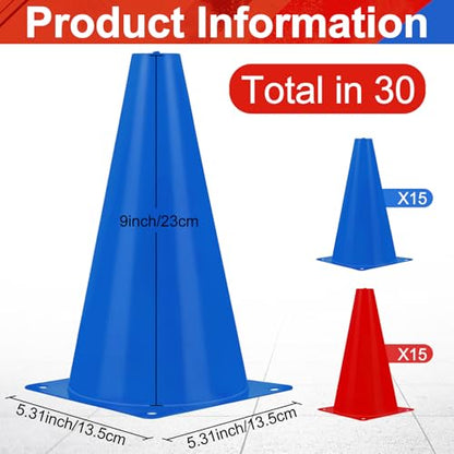 Hoteam 30 Pcs Traffic Cones Plastic Sport Agility Train - color: Red,Blue, size: 9inch