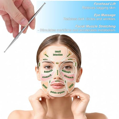4 Pieces Facial Reflexology Massage Tool Stainless Steel Manual Pen Dual Head Facial Reflexology Tools Portable Massage Tool for Deep Tissue Face Body Muscle Relax