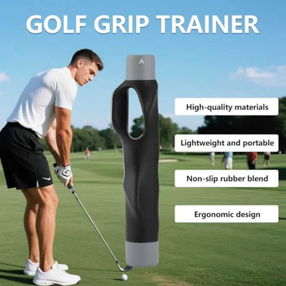 Golf Grip Trainer – Correct Hand Placement Training Aid to Improve Swing Consistency & Muscle Memory, Easy-On Golf Practice Tool #Grey