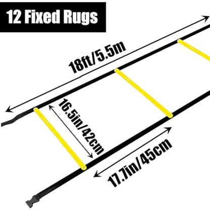 Tangle-Free Agility Ladder, 12 Fixed Rungs, 2 lb Heavy Duty, 18ft