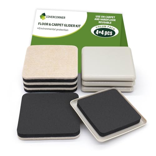 Furniture Sliders for Carpet and Hardwood, 8 PCS 3 1/2", Beige - size: Square 8 PCS 3 1/2'' Beige