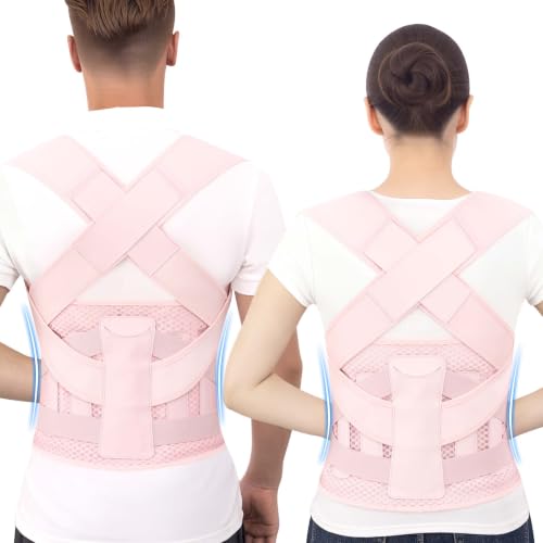 Posture Corrector for Women and Men, Back Brace with Adjustable Shoulder Brace, Full Support Waist Belt and Lumbar Panel, Spine Alignment Posture Trainer for Neck, Shoulder, Upper and Lower Back Support, Slouching and Hunchback Corrector (Pink, XX-Large)