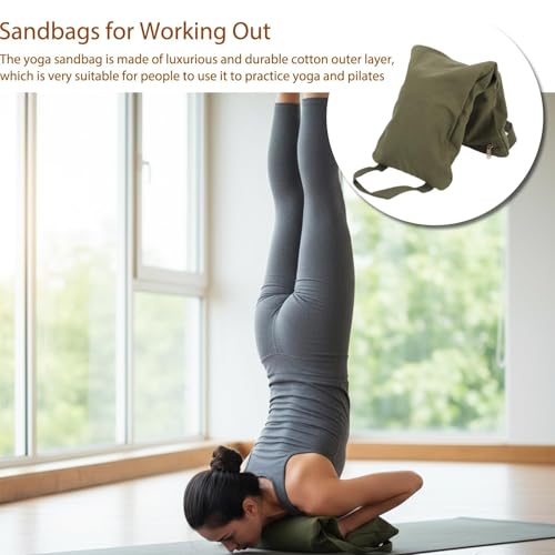 Sandbags for Working Out, Green Yoga Sand Bag for Weight Training with Double Handle, Adjustable Fillable Yoga Canvas Sandbags for Adding Weight and Support