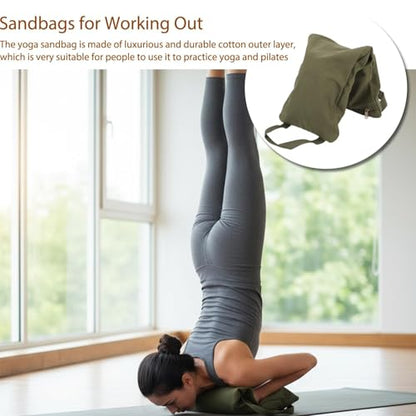 Sandbags for Working Out, Green Yoga Sand Bag for Weight Training with Double Handle, Adjustable Fillable Yoga Canvas Sandbags for Adding Weight and Support