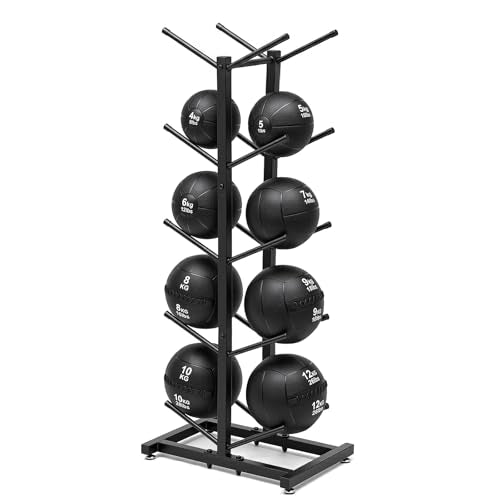 Medicine Ball Rack Storage Metal Durable Tree Holds 10 Slam Balls up to 11 Inch Diameter Vertical Gym Organizer Stand Holder for Organized Gym Fitness Studio Commercial Equipment Storage Black
