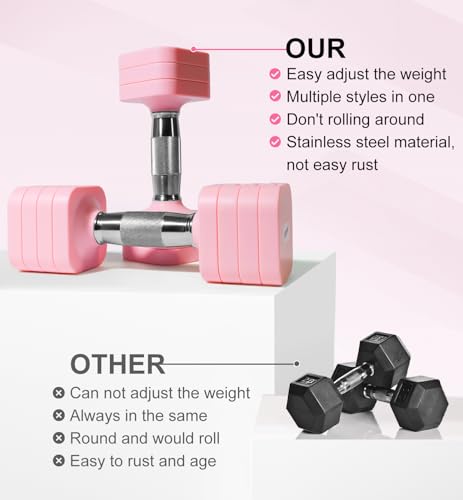 Adjustable Dumbbell Set for Women Men 7.5LB/10LB/15LB/20LB/25LB Each - color: Pink, style: 7.5LB Each [15 LBS Total]