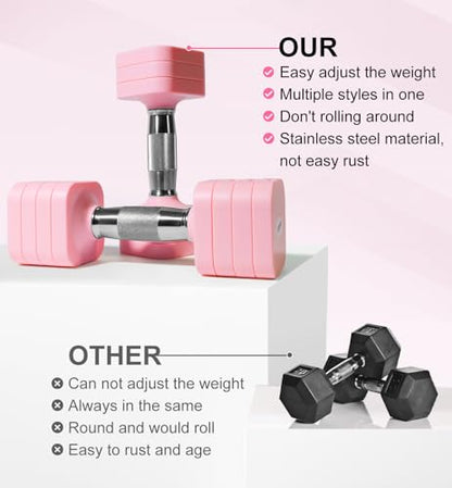 Adjustable Dumbbell Set for Women Men 7.5LB/10LB/15LB/20LB/25LB Each - color: Pink, style: 7.5LB Each [15 LBS Total]
