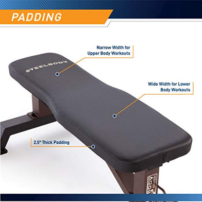 Steelbody Deluxe Utility Weight Bench for Home Gym Weightlifting and Strength Training - color: Kodiak Brown - Flat