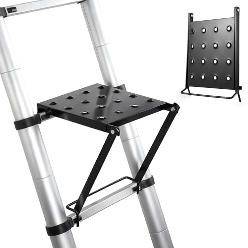 Ladder Platform Anti-Slip Ladder Work Platform Accessories for Stabilizer, Universal Foldable Steel Ladder Platform for Paint and Tool, Premium Alloy Steel Work Step Platform Holds 400 lbs (Black) - color: Black Argent