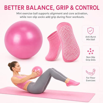 Pilates Kit for Women, 13 Piece Home Workout Starter Set with 14 Inch Ring, Mini Ball, 5 Resistance Bands, Yoga Socks, Stretch Strap and Carry Bag for Core Strength, Toning, Flexibility