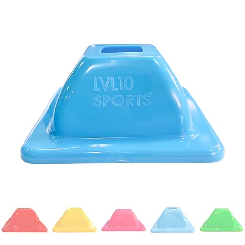 LVL10 Pro Training Cones - 2" Mini Soccer Cones for Sports Training - for Basketball, Football, Basketball and Agility Drills - Soccer Field Markers That Won't Crack, Slide or Fly - color: Neon Blue, style: 50 Pack