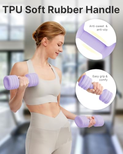 YOTTOY Adjustable Dumbbell Set of 2, 4-in-1 Hand Weights for Women at Home, Compact Free Weights Dumbbells Set with Soft Grip and Base, 2-5 lbs Each for Home Gym - color: Purple