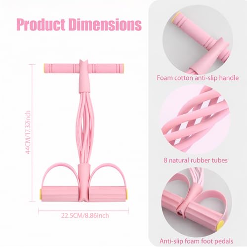 8-Tube Pedal Resistance Band with Handles, Multifunctional Pedal Resistance Band Made of Natural Rubber, Fashion Puller Exercise Equipment for Full Body Strength, Toning & Stretching - color: Pink