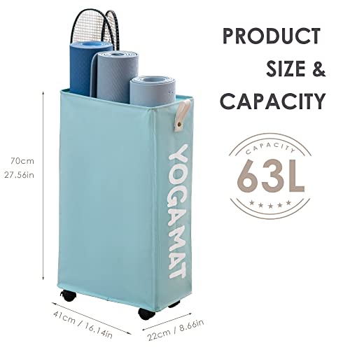 Caroeas Yoga Mat Storage Rack, Yoga Mat Holder Accessories, Home Gym Equipment Storage Yoga Mats, Women Men Workout Equipment Organization with Wheels
