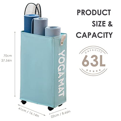 Caroeas Yoga Mat Storage Rack, Yoga Mat Holder Accessories, Home Gym Equipment Storage Yoga Mats, Women Men Workout Equipment Organization with Wheels