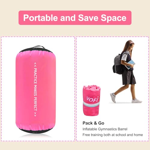 VOFiTNY Gymnastics Air Barrel Tumbling Equipment Back Handspring Trainer - color: Pink/Black No Pump, size: 2.6'L x 1.55'D