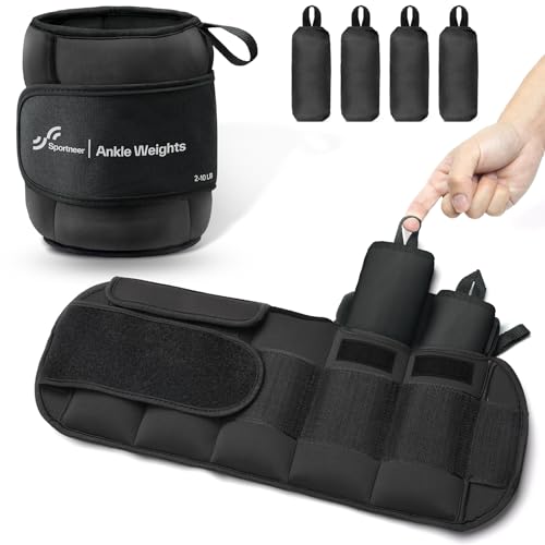 Sportneer 20lbs/Pair Adjustable Ankle Weights for Women and Men, Modularized Leg Weight for Yoga, Walking, Running, Aerobics, Gym, Physical Therapy