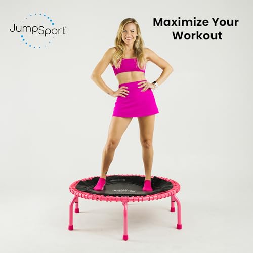 JumpSport 350 PRO 39 Inch Fitness Trampoline Indoor Rebounder Cardio Workout Equipment 300 lb Capacity - color: Pink