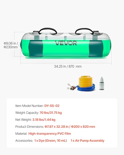 VEVOR Water Weights Aqua Bag, Large Aqua Bags for Workout, Adjustable Portable Stability Fitness & Full Body Exercise Equipment, for Strength Core and Balance Training, Home Gym Exercise, Clear