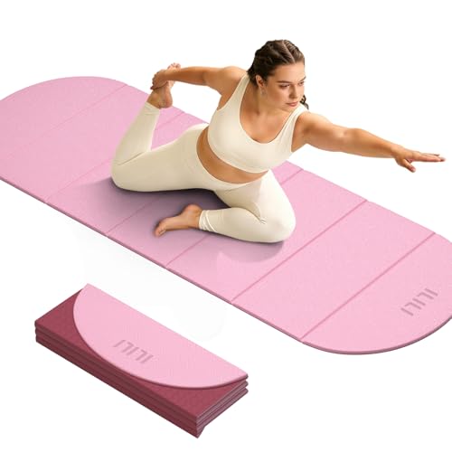 ILILI Foldable Yoga Mat-Semicircular, 10mm Thick, TPE Material, Extra Long 75"L x 26"W, Soft and Comfortable Folding Oval Mat 0.4 Inches, Easy to Carry and Store, 190*66cm Portable Multi-Functional Use for Yoga, Home Exercise & Outdoor - color: Light Pink