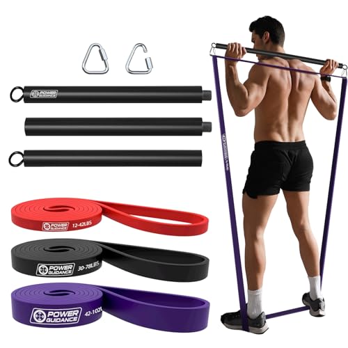 POWER GUIDANCE Resistance Bands, Set of 5 Pull Up Bands, Pull Up Assistance Bands, Exercise Bands, Resistance Bands Set for Legs, Working Out - color: Set of 3（red+black+purple+bar）