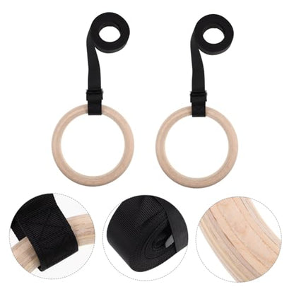 Abaodam Wooden Gymnastics Rings with Adjustable Straps Indoor Fitness Gear for Bodyweight Training Strength Building and Flexibility Enhancement Versatile Gym Equipment for Home Workouts