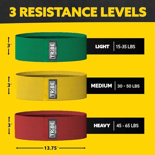 Tribe Lifting Resistance Bands for Working Out - 3 Pack Fabric Workout Bands for Women and Men - Booty Bands for Legs and Glute - Non Slip Exercise Bands Set for Squat Hip Thigh