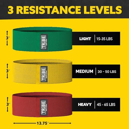 Tribe Lifting Resistance Bands for Working Out - 3 Pack Fabric Workout Bands for Women and Men - Booty Bands for Legs and Glute - Non Slip Exercise Bands Set for Squat Hip Thigh