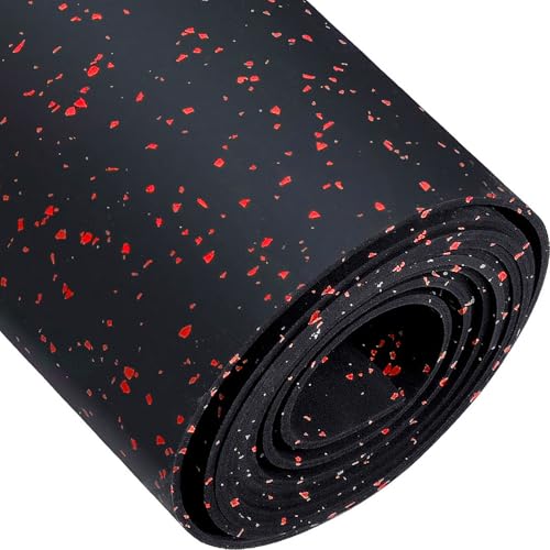 10' x 4' Feet/Roll - Gym Rubber Flooring Roll Mat, 120" x 48" inch/Roll Home Fitness Mat, Heavy-Duty Protective Exercise Mats Yoga Mat (Black Red, 10'x4' Feet)