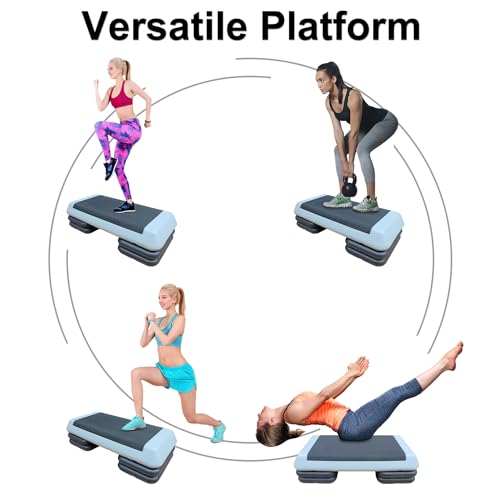 Exercise Aerobic Step Platform,Adjustable Height Fitness Stepper Stackable Risers, Aerobics Stepper Workout Stepper for Gym Home Cardio Strength & Training - color: Gray-4 Risers