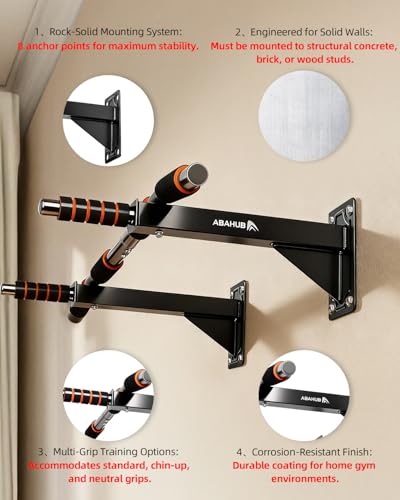 Abahub Wall Mounted Pull Up Bar,440lbs Multi-Grip Chin-Up Bar for Home Gym - color: Black
