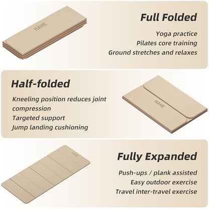 Foldable Yoga Mat,74"Lx32"Wx1/3"Thick,Folding Exercise Mat,Non-slip Wide Pilates Mats for Home Workout/Travel, Portable Yoga Mat Thick for Yoga/Pilates/Camping/Floor Exercises