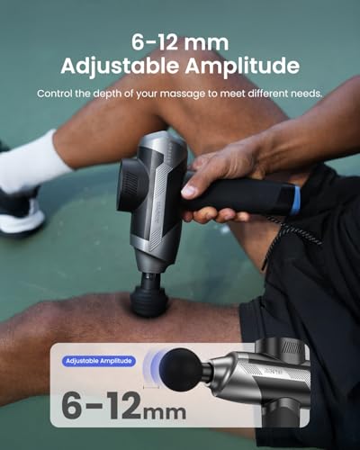 RENPHO Ascend Professional Massage Gun, Fathers Day Dad Gifts, FSA Eligible HSA, Adjustable 6-12mm Amplitude for Customized Intensity, Deep Tissue Percussion Massager with 5 Speeds, 5 Attachments - color: Haze Black