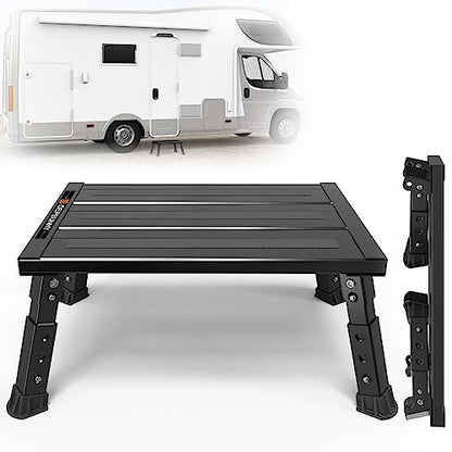Adjustable RV Step Stool, 3-Step Height Adjustment, Foldable Legs, Wide Anti-Slip Surface,Supports Up to 1,000 lb, Premium Aluminum Construction Easy to Carry - color: Carton Black