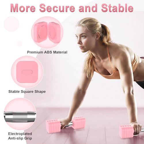 Hezeyferg 30.8LB Adjustable Dumbbell Set, Each Adjustable Weight Dumbbell with 6 Levels 4.4/6.6/8.8/11/13.2/15.4lb, Hand Weights Set for Men/Women Home Gym Exercise Workout - color: Pink