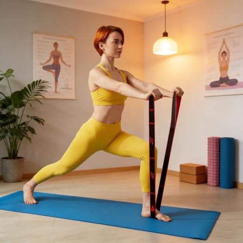 Headry Elastic Stretching Band, 8-Section Numbered Yoga Strap for Pilates, Leg Stretching, Back Toning, Lightweight Resistance Band for Home Gym Travel - color: Red