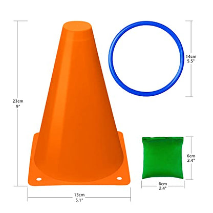 3 in 1 Carnival Games Set, Soft Plastic Cones Bean Bags Ring Toss Games for Kids Birthday Party Outdoor Games Supplies Combo Set