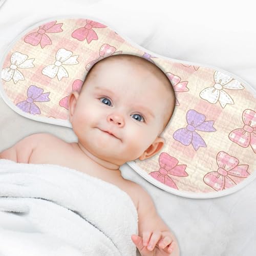 Pastel Bows Pattern Muslin Burp Cloths 4 Pack - Extra Large 22"x11", 4-Layer Soft Absorbent Cotton, Waterproof Backing, Baby Drool Rags for Newborn