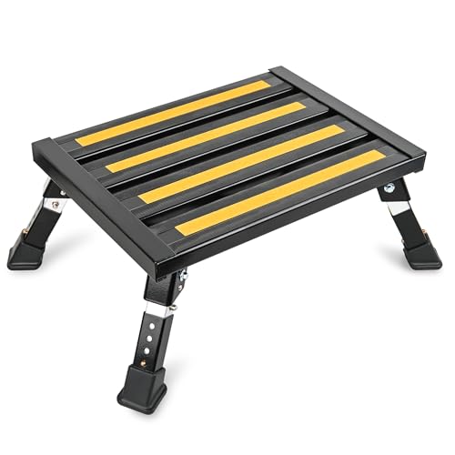 Nilight RV Steps Folding Aluminum Step Stool 16.5"x12" 4 Level Adjustable - color: Black, size: 16.5"x11.8"