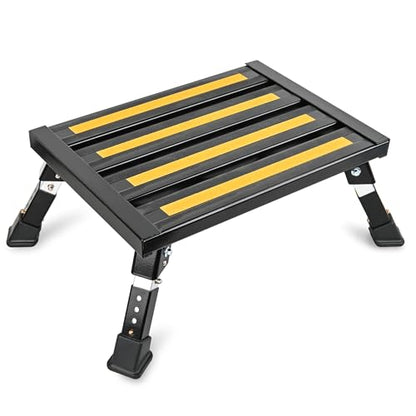 Nilight RV Steps Folding Aluminum Step Stool 16.5"x12" 4 Level Adjustable - color: Black, size: 16.5"x11.8"