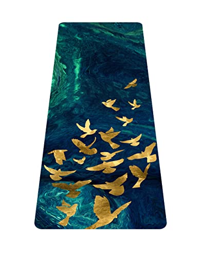 nuveti Printed Travel Yoga Mat-1/16 Inch Thick Non Slip Fitness Workout Mat with Carrying Bag, Foldable Lightweight Suede & Natural Rubber Yoga Mat for Yoga Pilates and Fitness 72" L x 24" W x 1.5mm - color: BaiNiaoZhengMing